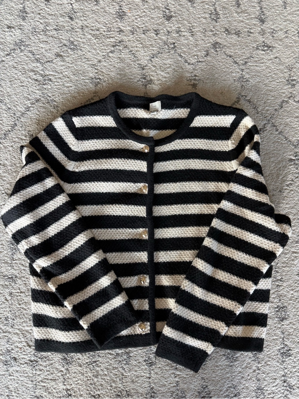 a new day Black & White Striped Button-Front Cardigan